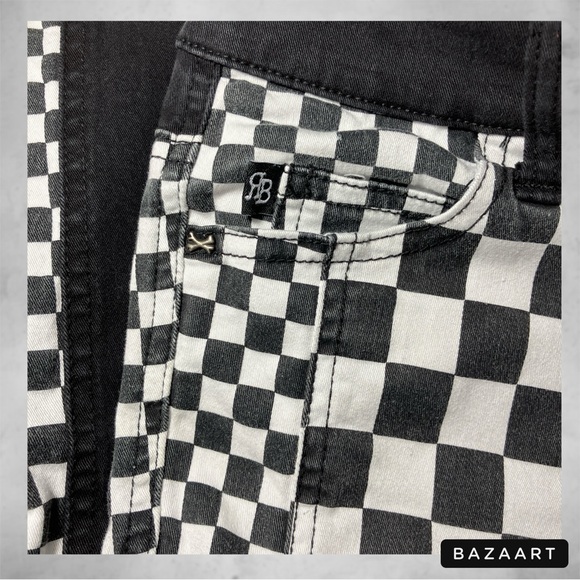 🧨  HOT TOPIC Royal Bones Checkerboard White Black Wednesday Addams Skinny Jeans - Picture 2 of 10